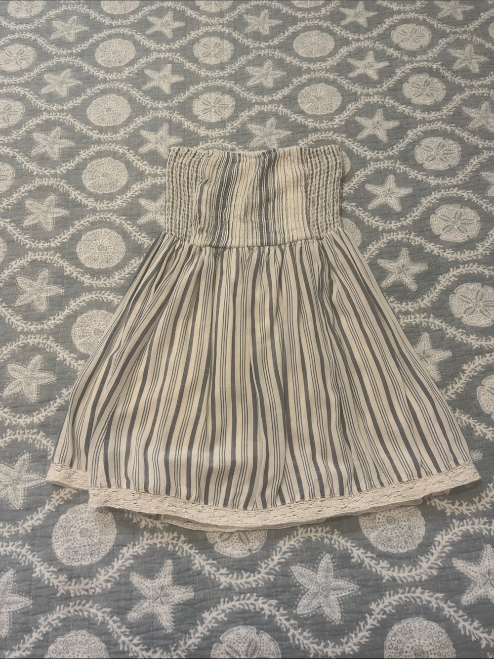 Aeropostale Cream and Navy Striped Strapless Sundress